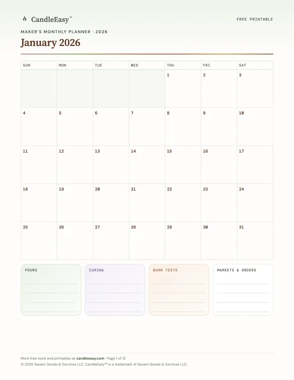Page one of the Maker’s Monthly Planner PDF